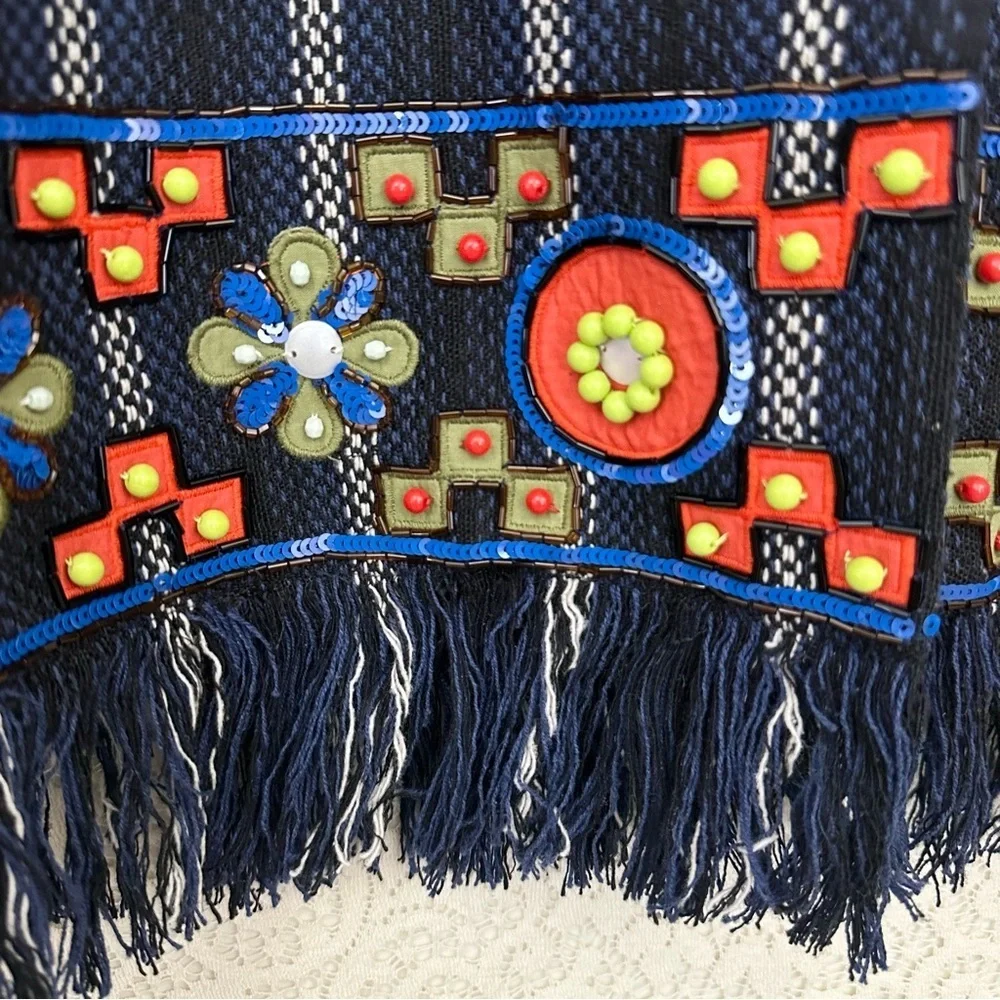 Tory Burch Luna Embellished Coat Black Navy